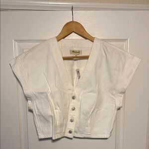 Madewell White Button-Up Crop Top